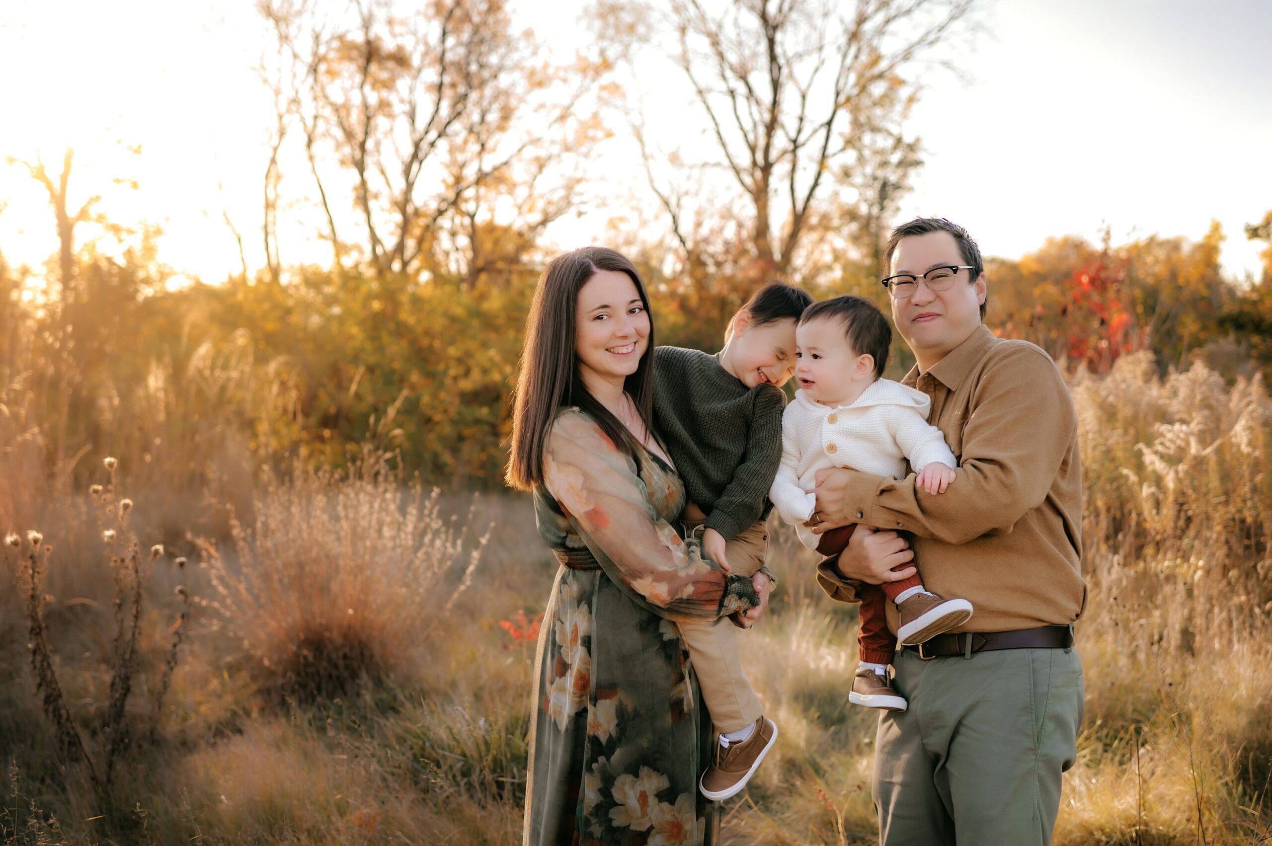 Fall Family Photographer Toledo Ohio family of 4 standing together