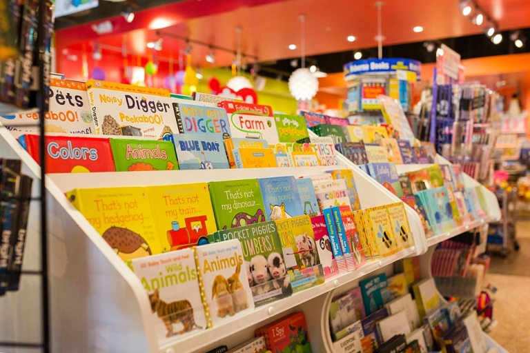 Learning Express Toys Maumee book on rack photo by Cynthia Dawson Photography 