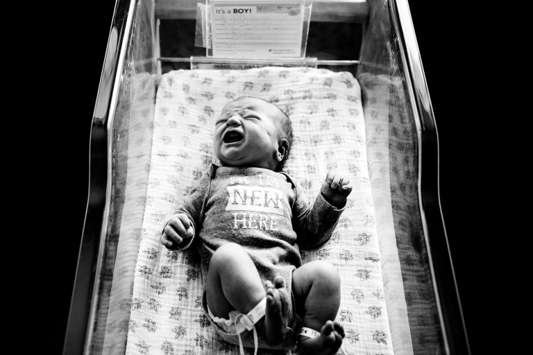 Toledo Hospital Baby Photos newborn in bassinet photo by Cynthia Dawson Photography