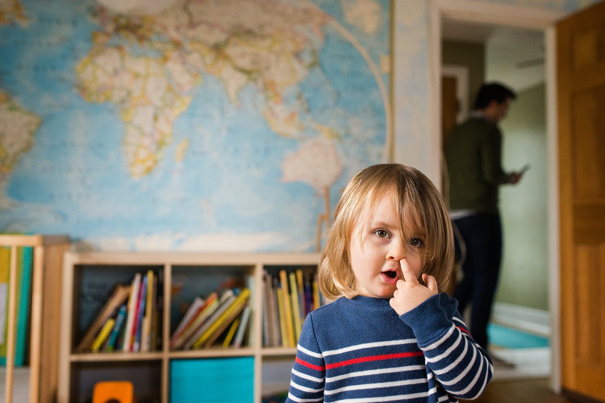 Lifestyle Family Session Toledo Ohio toddler picking nose photo by Cynthia Dawson Photography